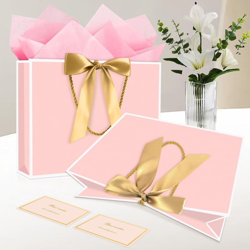 JMANNI Gift Bags, 1PCS Gift Bags Large with Ribbon and 1 Greeting Cards 2 Tissue Paper, Portable Paper Gift Bag with Handles, Birthday Gift Bags,Present Bags for Wedding Party Mothers Day - Image 2